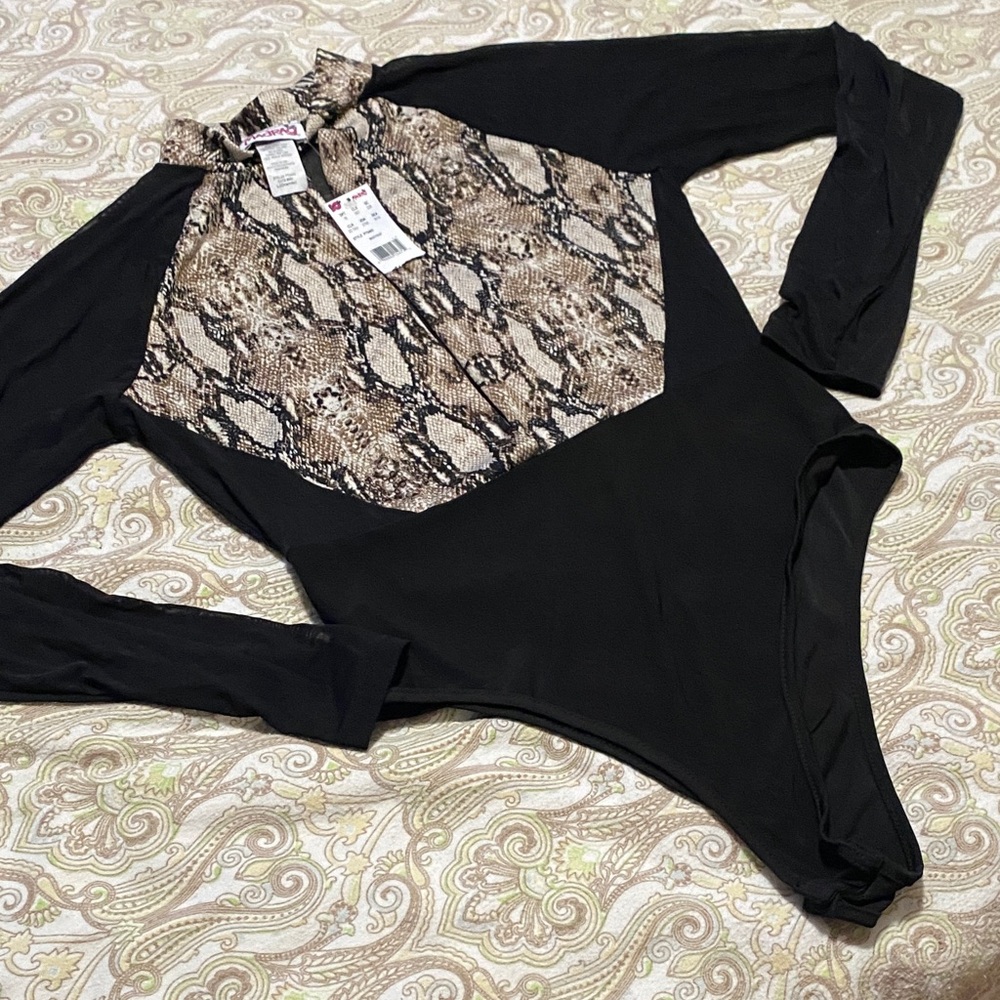 Black and Snake Print Bodysuit